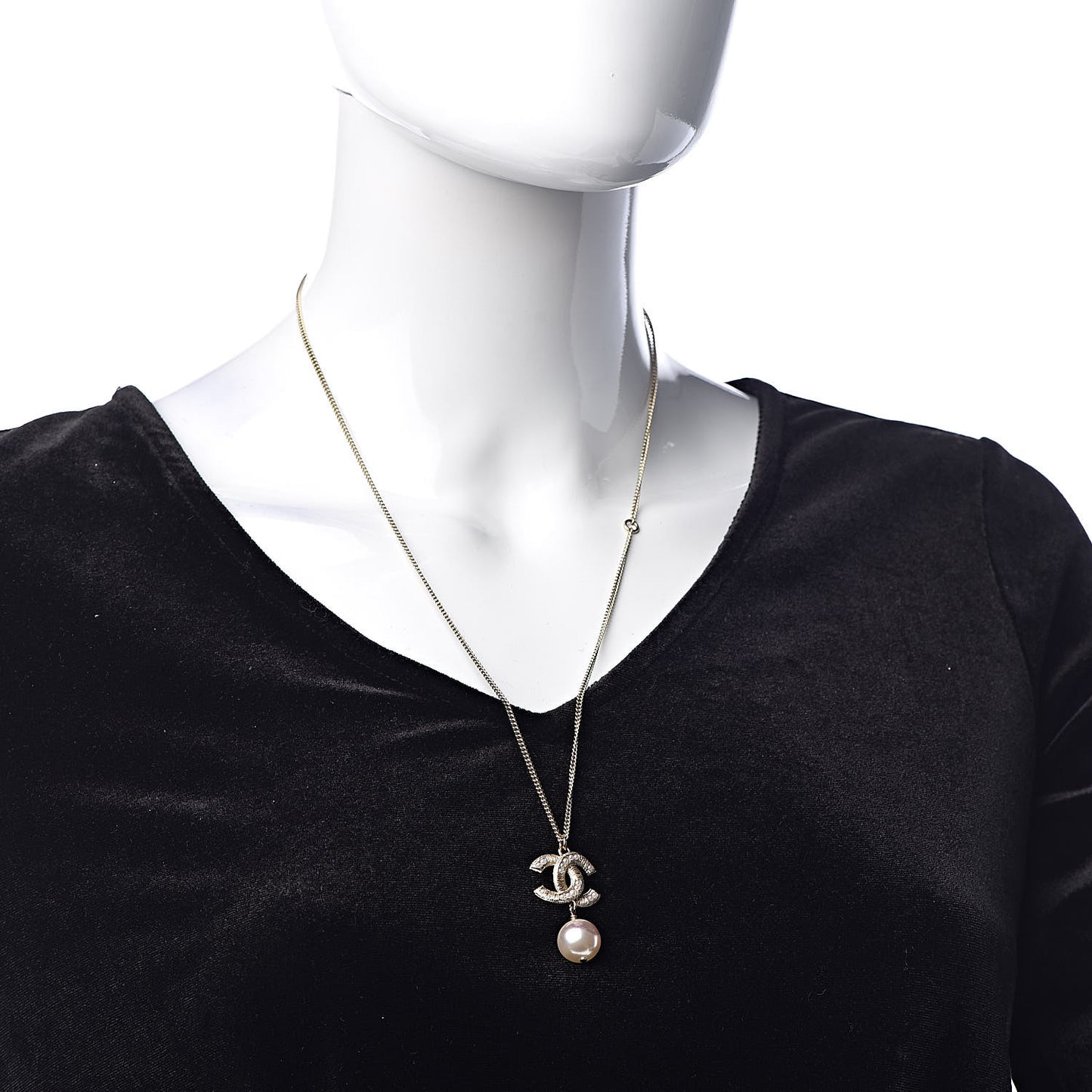 Pearl CC Drop Necklace Gold