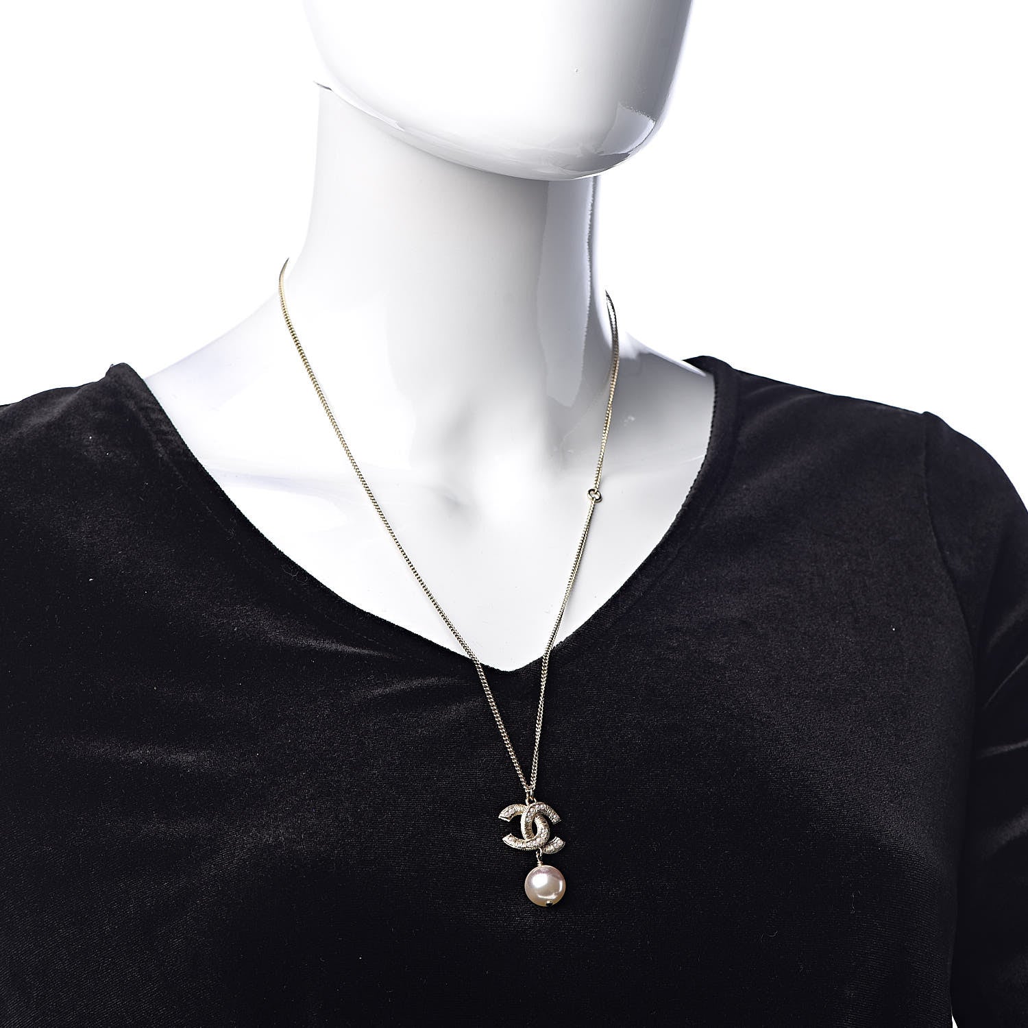 Chanel Pearl CC Drop Necklace Gold 2 of 5