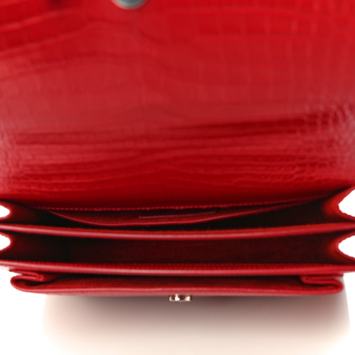 Saint Laurent Calfskin Crocodile Embossed Medium Monogram Sunset Rouge Eros 5 of 11