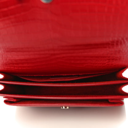 Saint Laurent Calfskin Crocodile Embossed Medium Monogram Sunset Rouge Eros 5 of 11