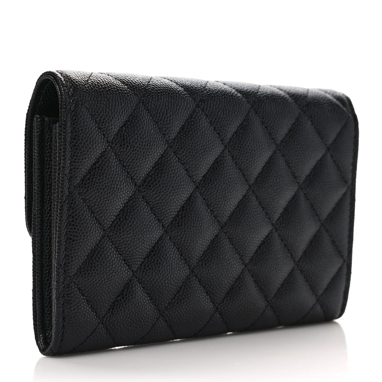 Caviar Quilted Large Gusset Flap Wallet Black