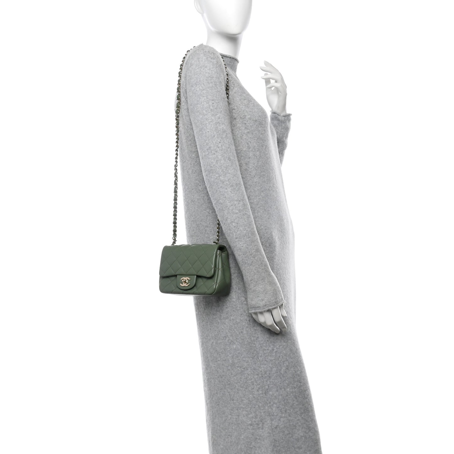 Lambskin Quilted Mini Square Flap Green