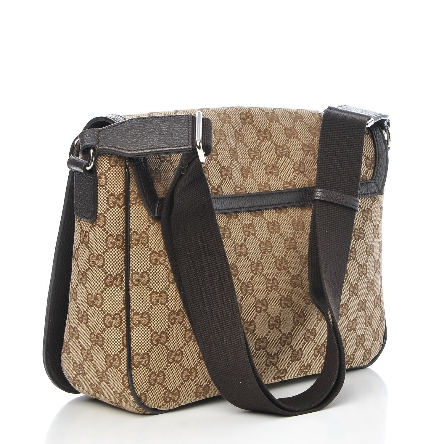 Gucci Monogram Large Flap Messenger Bag Beige Dark Brown 3 of 9