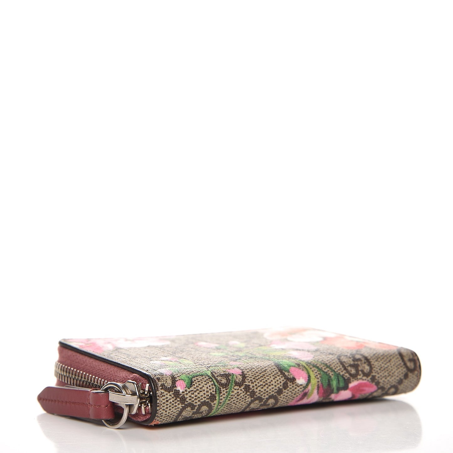 GG Supreme Monogram Blooms Zip Around Card Case Wallet Beige Multicolor Dry Rose