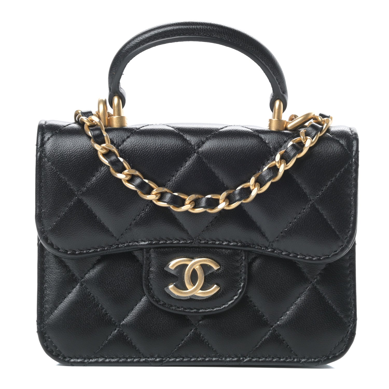 Chanel Lambskin Quilted Top Handle Flap Coin Purse With Chain Black 1 of 12