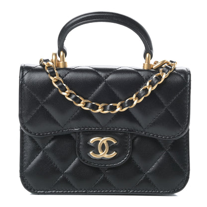 Chanel Lambskin Quilted Top Handle Flap Coin Purse With Chain Black 1 of 12