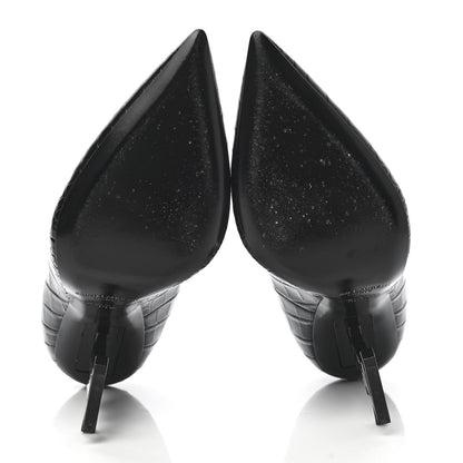 Saint Laurent Calfskin Crocodile Embossed Opyum 110 Pumps 35.5 Black 5 of 10
