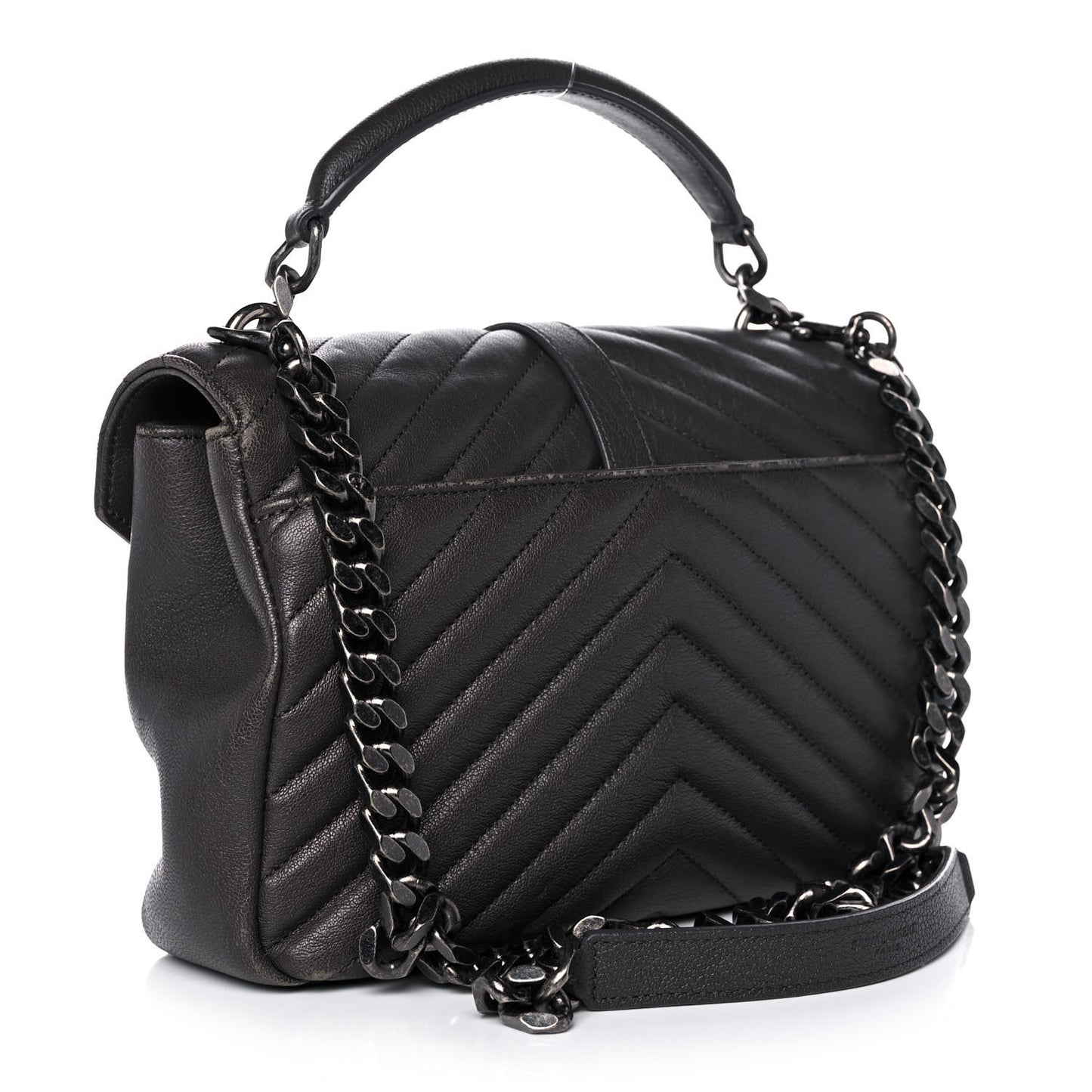 Sheepskin Matelasse Chevron Monogram Medium College Bag Asphalt