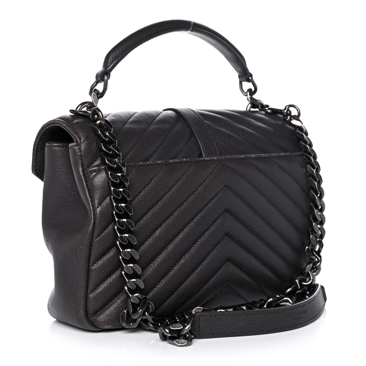 Saint Laurent Sheepskin Matelasse Chevron Monogram Medium College Bag Asphalt 3 of 12