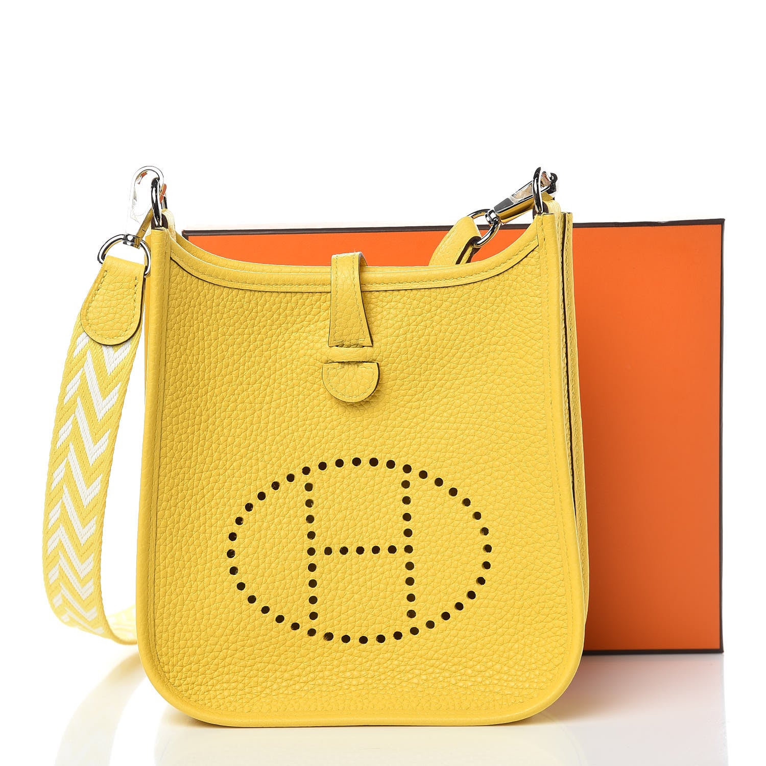 Hermes Taurillon Clemence Amazone Evelyne TPM Jaune De Naples White 9 of 9