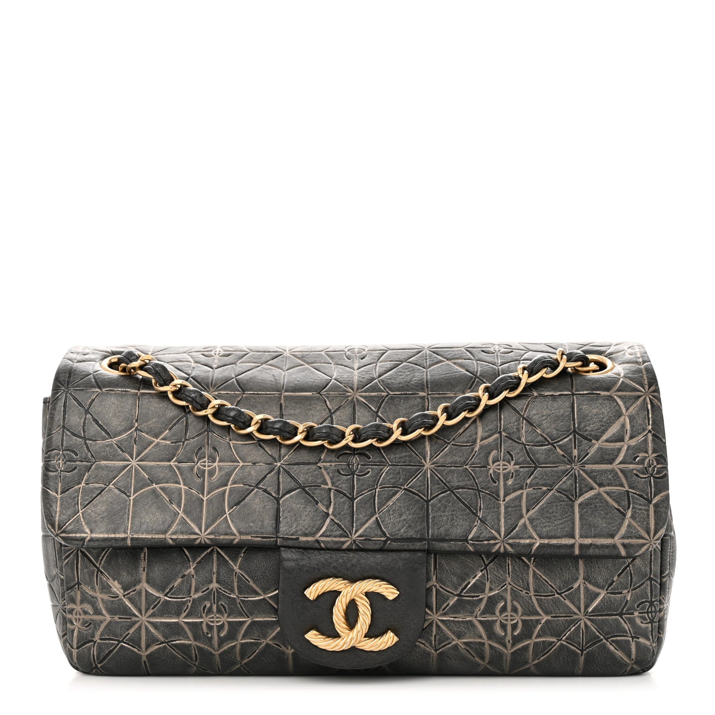 Metallized Effect Embossed Calfskin Quilted Paris Moscou Moujik Flap Black