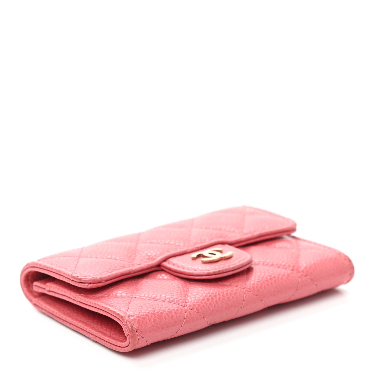 Caviar Quilted Flap Card Holder Wallet Pink