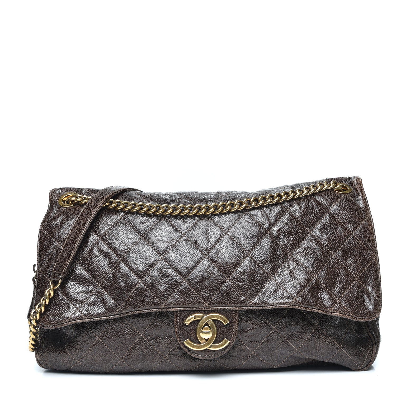 Chanel Crumpled Grained Calfskin Quilted Maxi Shiva Flap Brown 1 of 8
