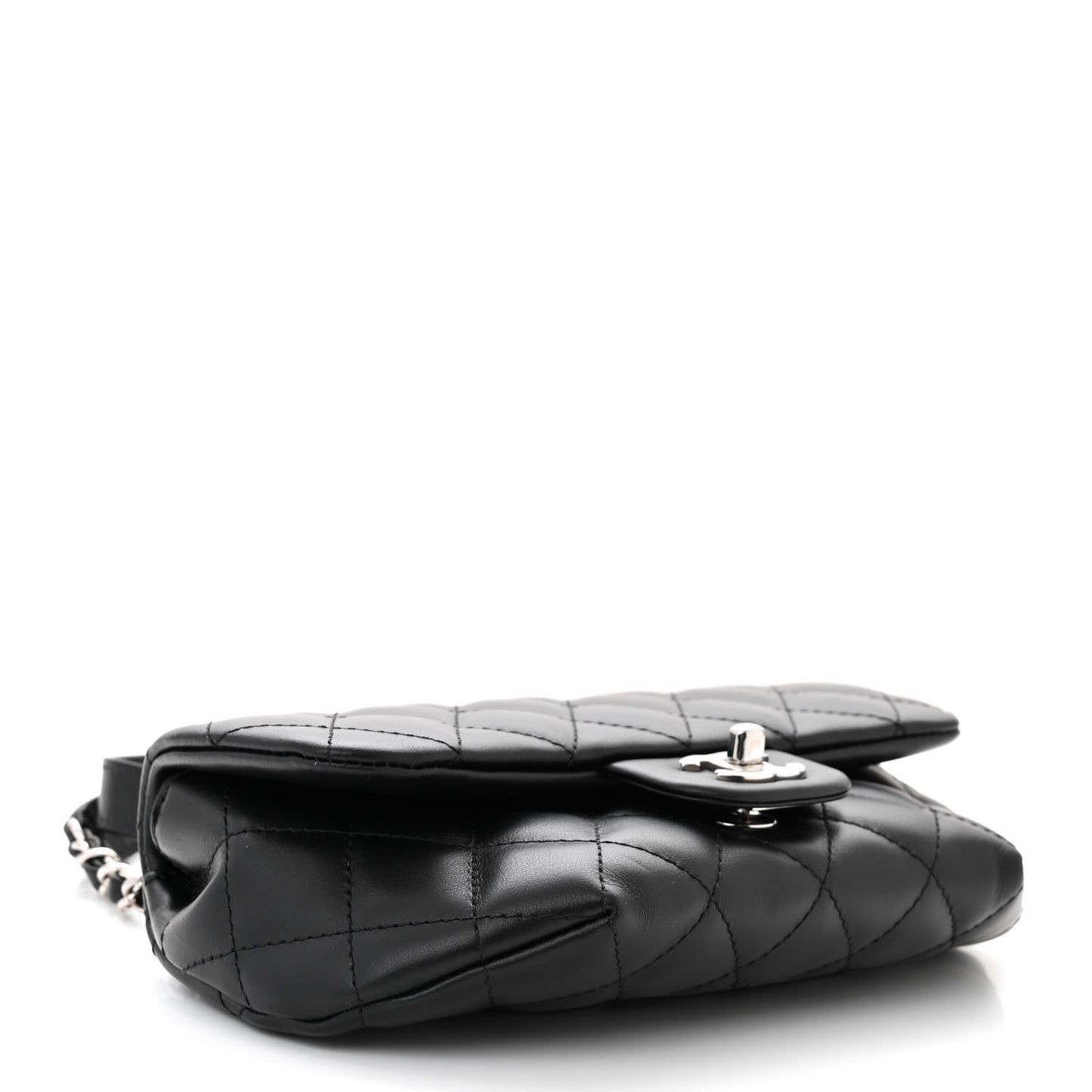 Calfskin Quilted CC Uniform Flap Belt Bag Black