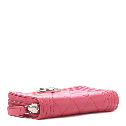 Chanel Lambskin Quilted Boy Zip Around Coin Purse Wallet Fuchsia 3 of 10