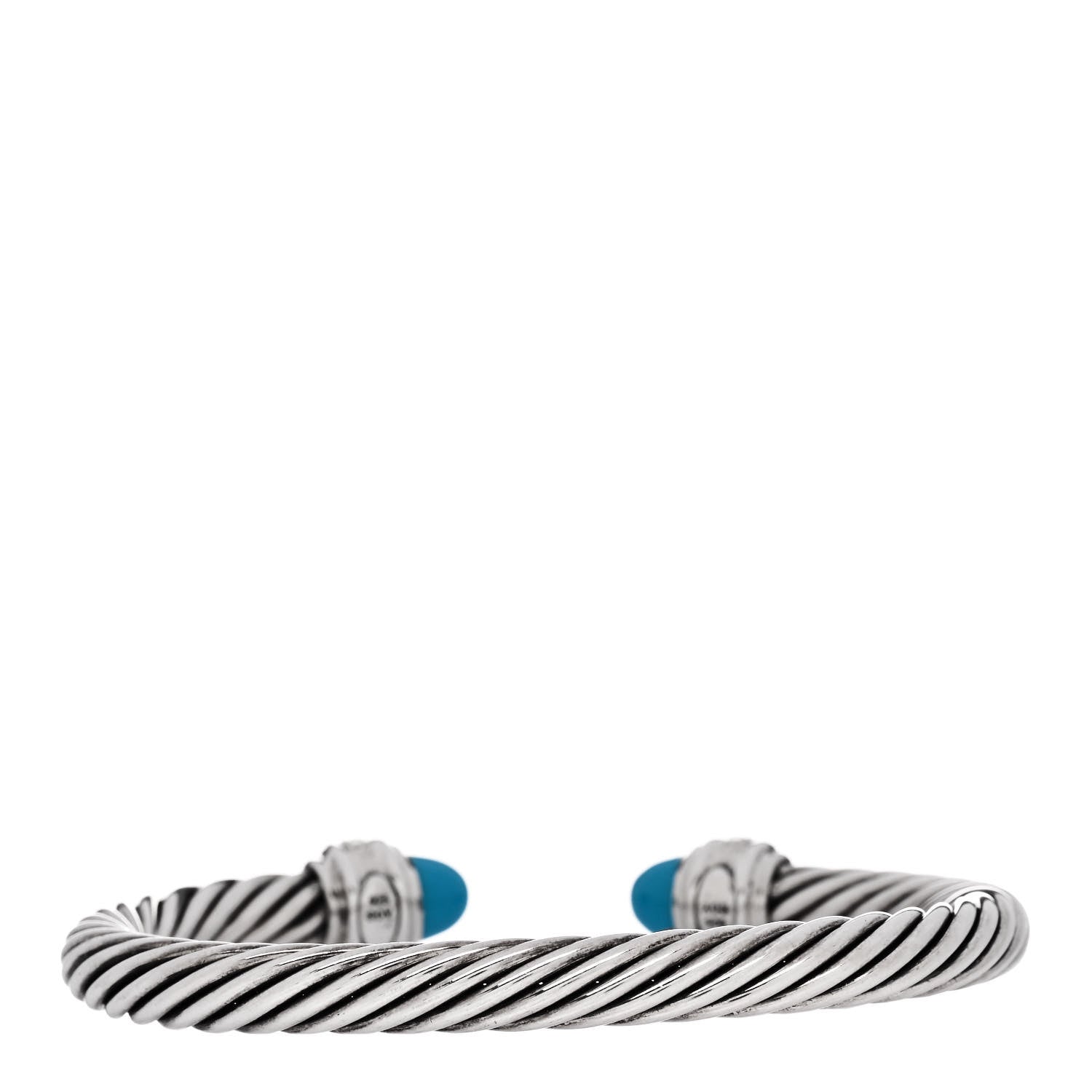 David Yurman Sterling Silver Diamond Turquoise 7mm Cable Classics Bracelet 2 of 3