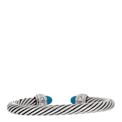 David Yurman Sterling Silver Diamond Turquoise 7mm Cable Classics Bracelet 2 of 3