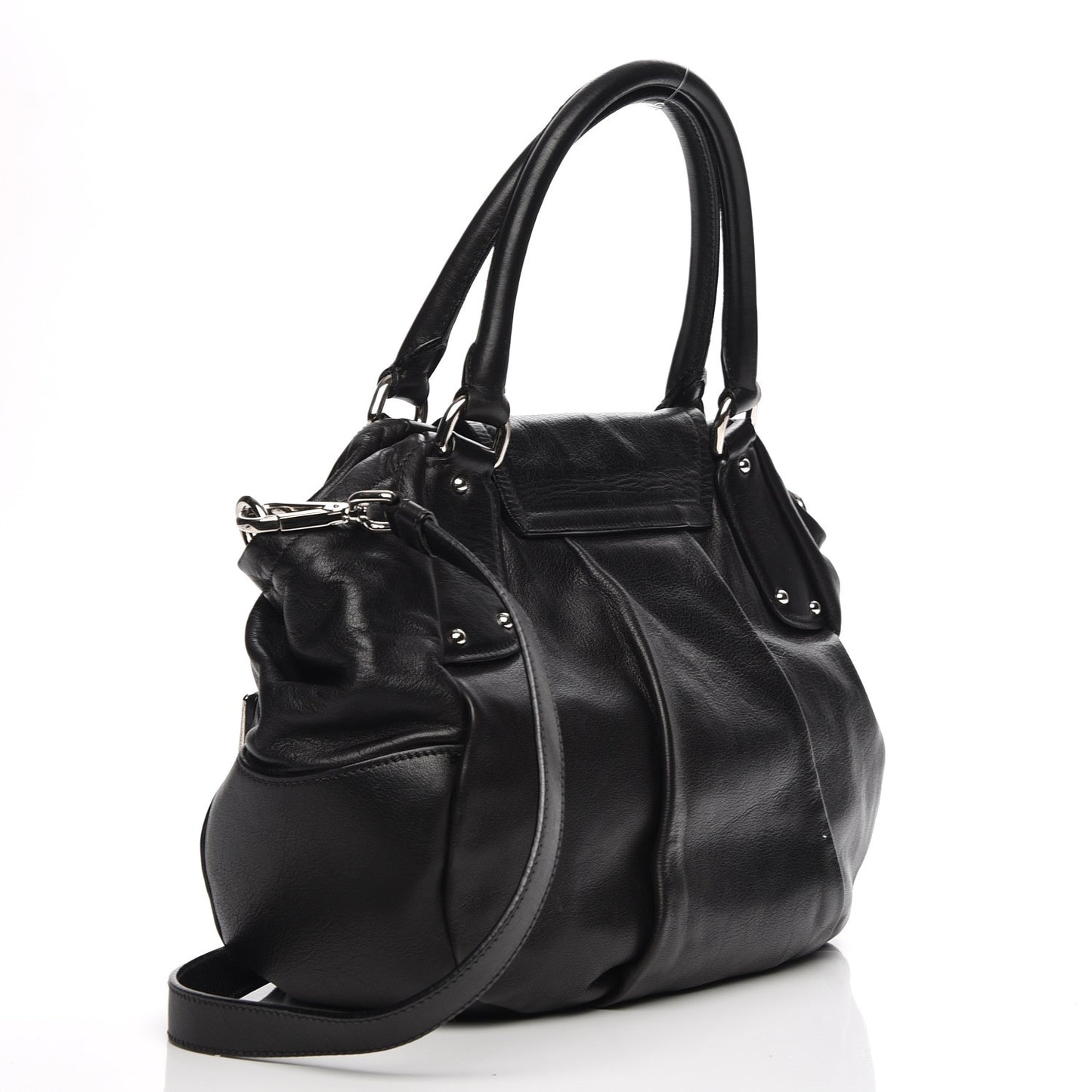 Soft Calf Pleated Shoulder Bag Nero Black
