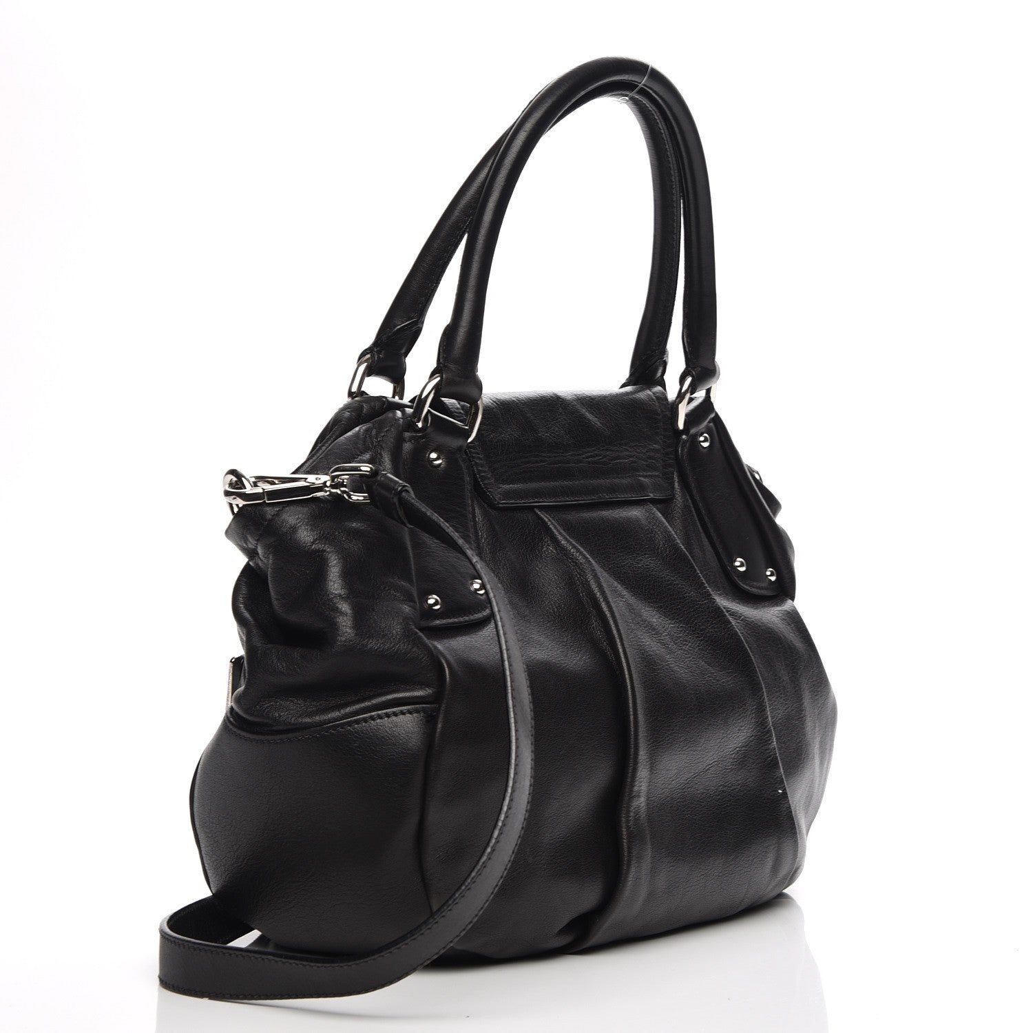 Prada Soft Calf Pleated Shoulder Bag Nero Black 4 of 9