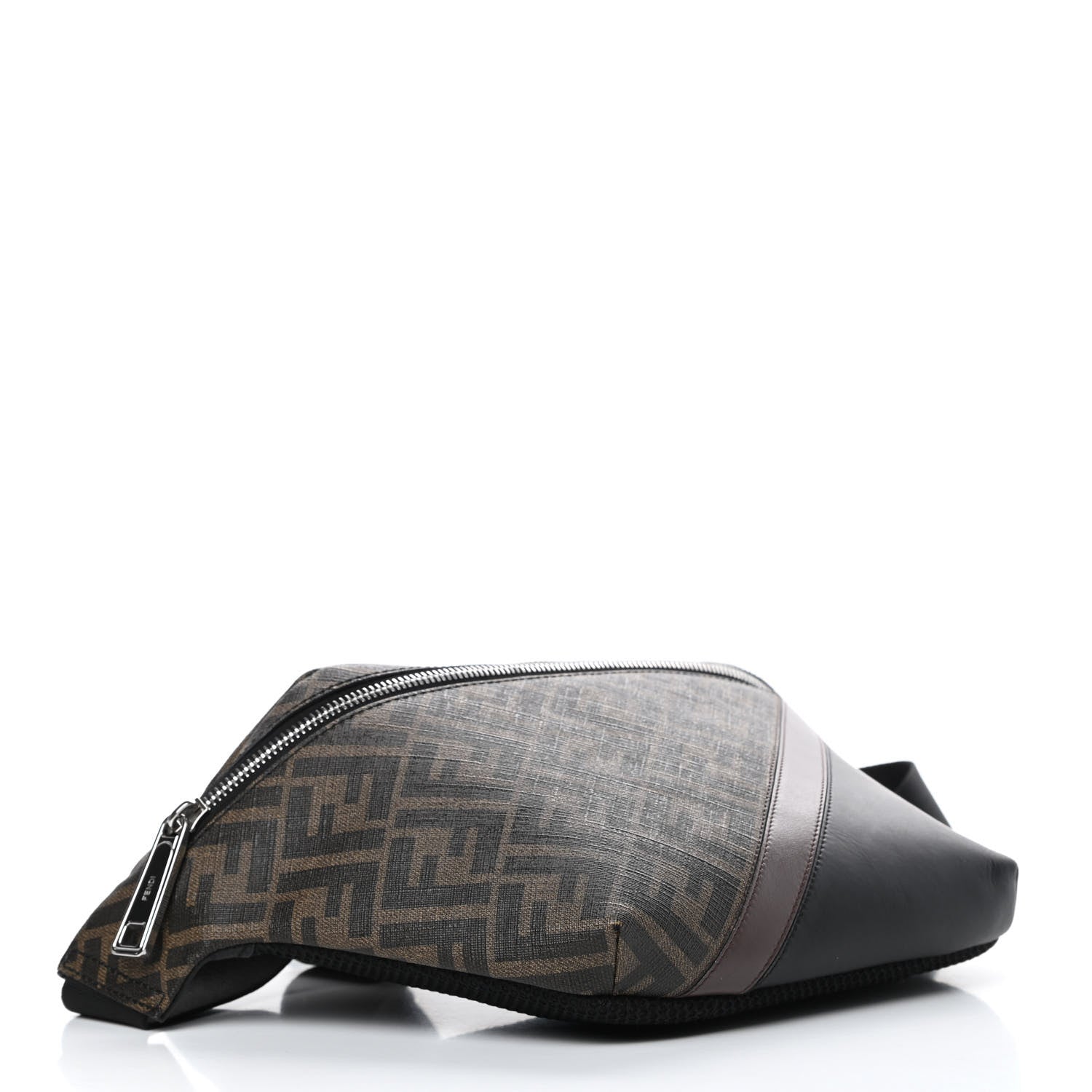 Fendi Glazed Fabric Vitello Liberty FF 1974 Diagonal Belt Bag Tobacco Moresco Black 4 of 12