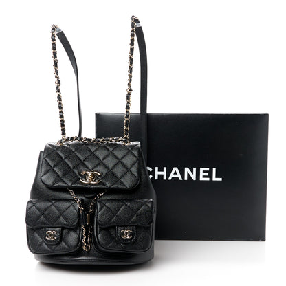Chanel Shiny Caviar Quilted Medium Duma Pockets Drawstring Backpack Black 12 of 12
