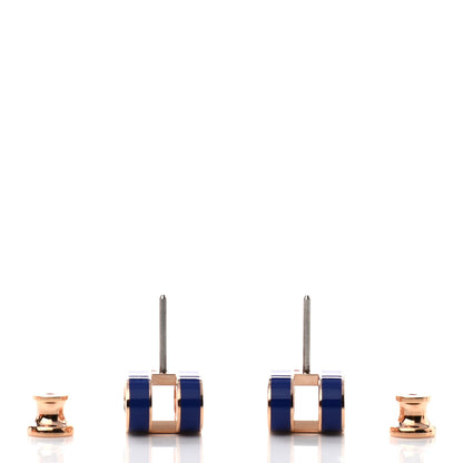 Hermes Rose Gold Lacquered Pop H Earrings Navy Bleu 3 of 5