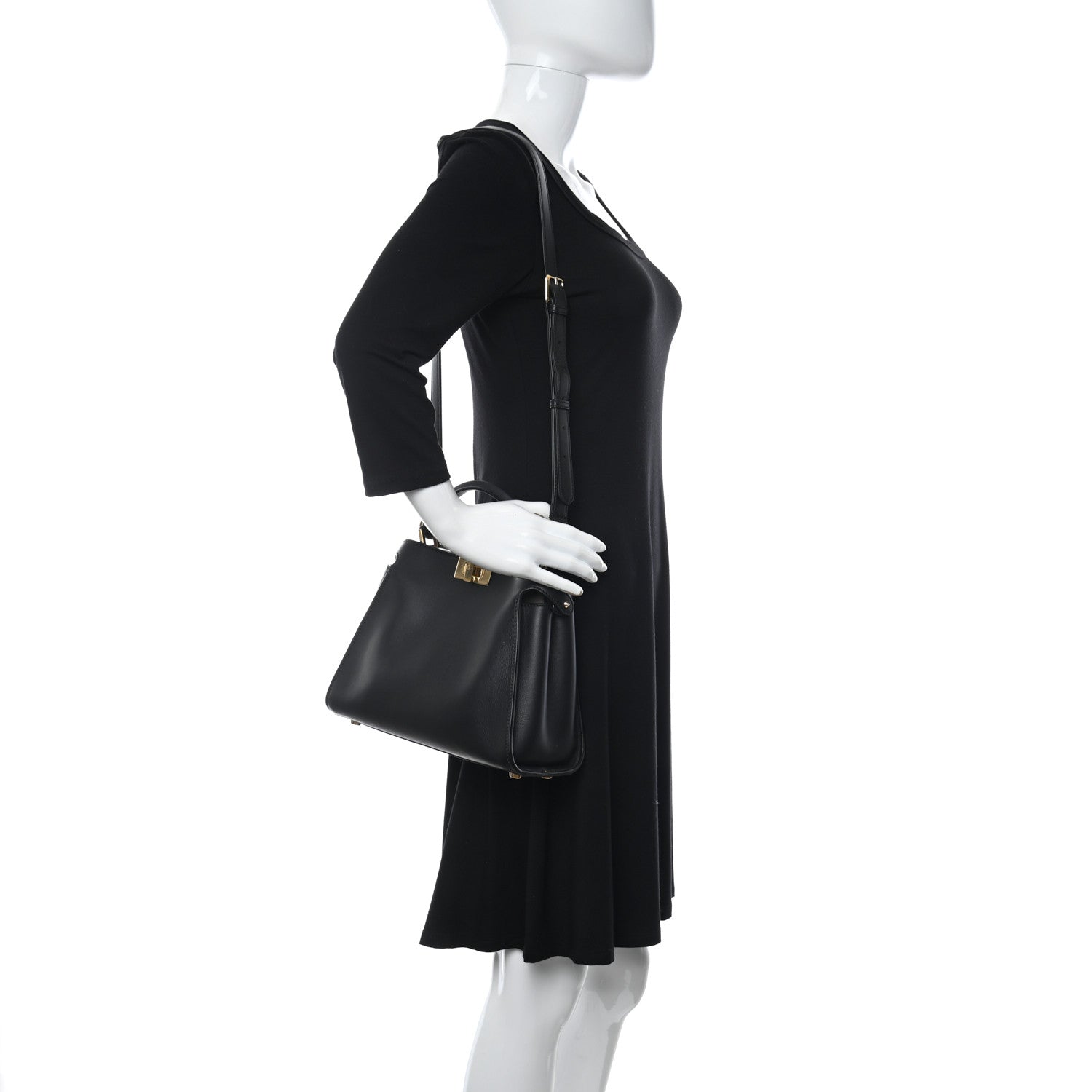 Fendi Vitello Tahiti Burro Medium Peekaboo Iconic Essentially Satchel Black Corda 2 of 11
