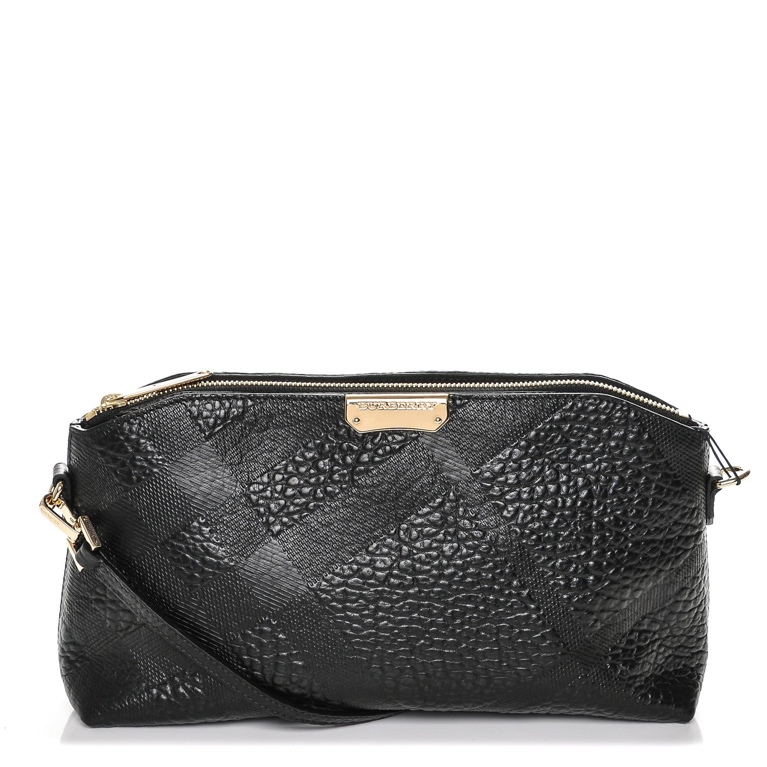 Burberry Signature Grain Calfskin Check Embossed Small Chichester Crossbody Clutch Bag Black 1 of 6