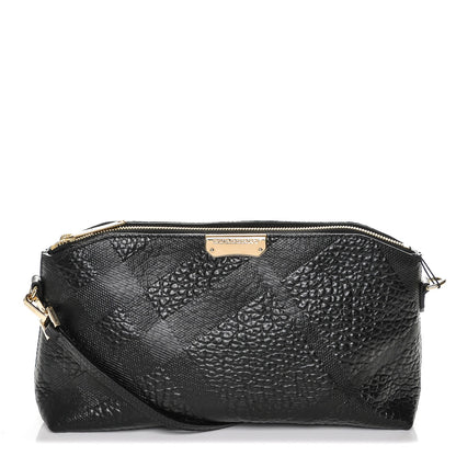 Burberry Signature Grain Calfskin Check Embossed Small Chichester Crossbody Clutch Bag Black 1 of 6