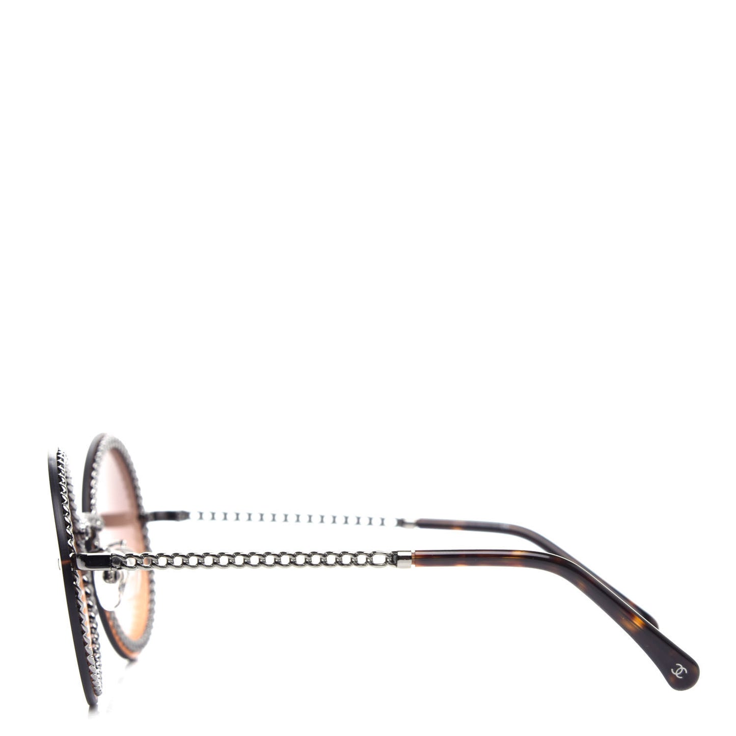 Metal Chain Round Sunglasses 4245 Brown Gold