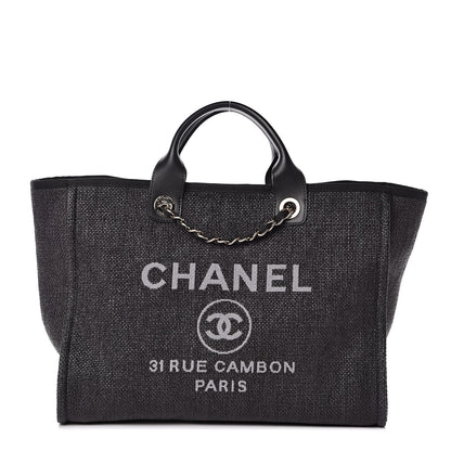 Chanel Woven Straw Raffia Large Deauville Tote Black 1 of 11