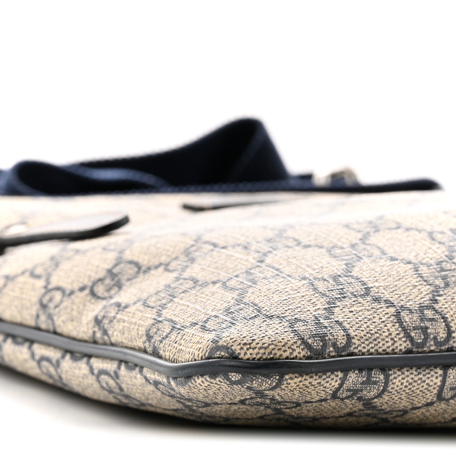Gucci GG Supreme Monogram Small Flat Side Zip Messenger Bag Beige Blue 9 of 12