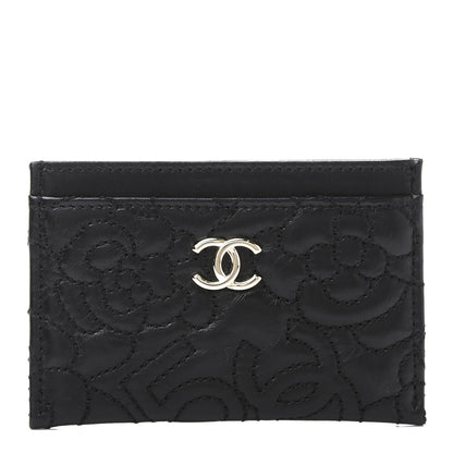 Chanel Lambskin Camellia Stitched Card Holder Black 1 of 10