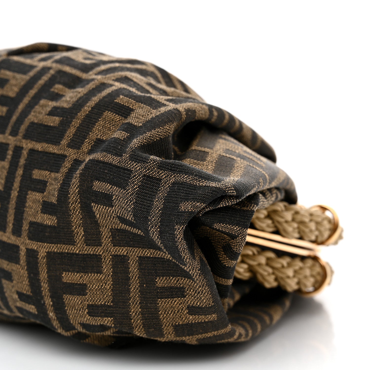 Fendi Fabric Jacquard FF Braided Shell Clutch Tobacco 10 of 11