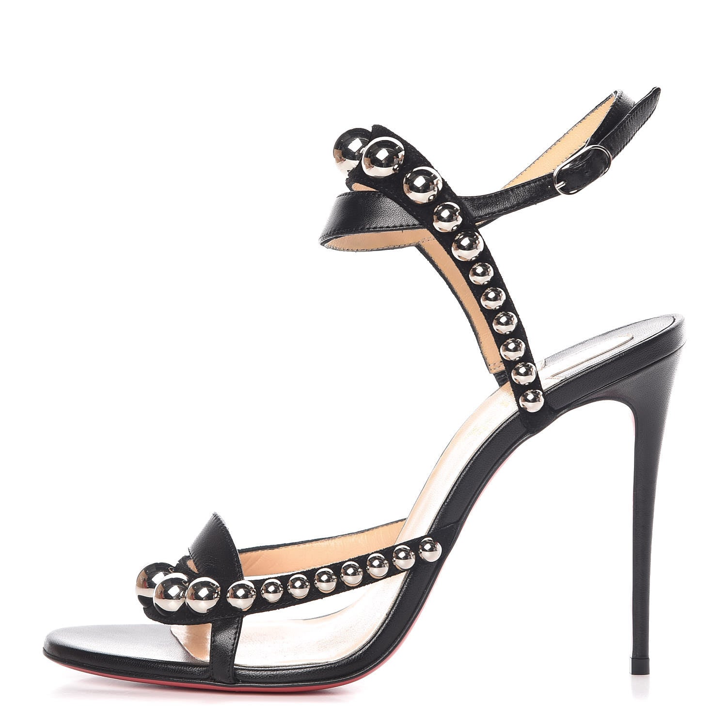 Christian Louboutin Shiny Nappa Suede Galeria 100 Sandals 39 Black Silver 1 of 9