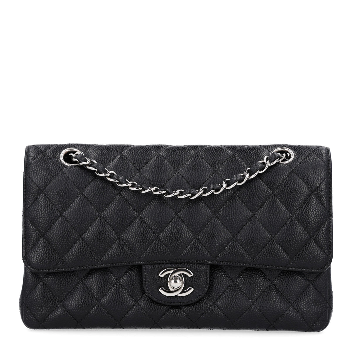 Caviar Quilted Medium Double Flap Black