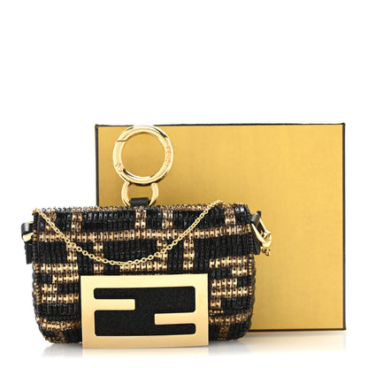 Fendi Crystal Vitello King FF Beaded Nano Maxi Buckle Baguette Charm Moro Black 12 of 12