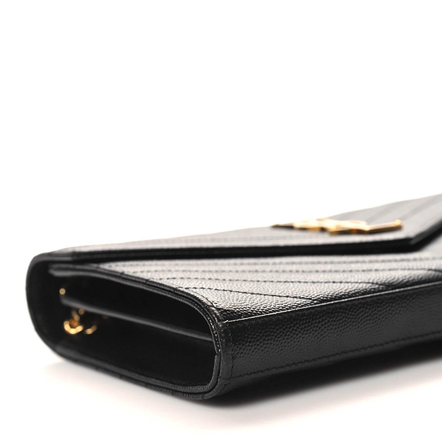 Saint Laurent Grain De Poudre Matelasse Chevron Monogram Chain Wallet Black 9 of 11