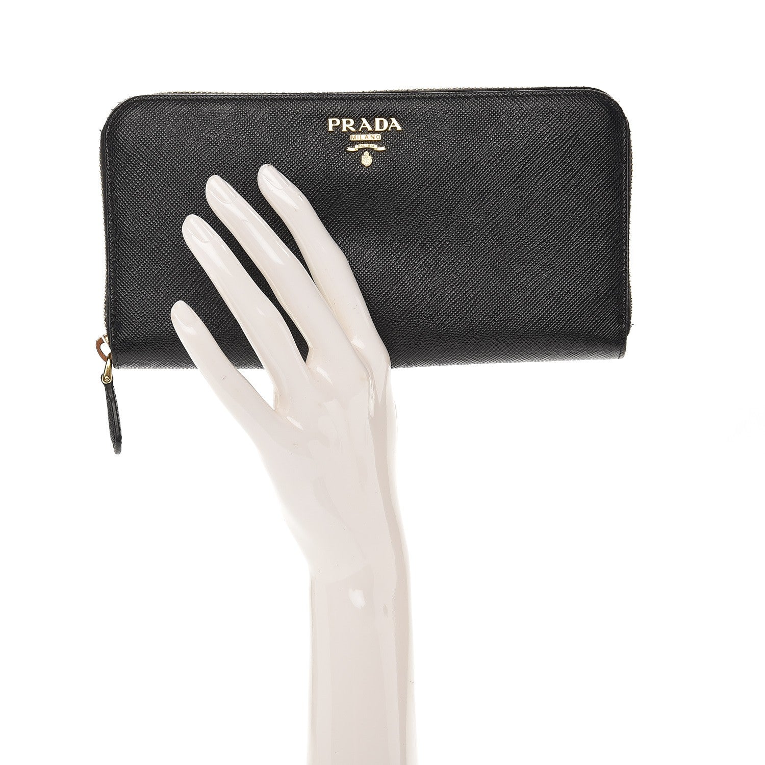 Prada Saffiano Metal Zip Around Wallet Nero Black 2 of 7