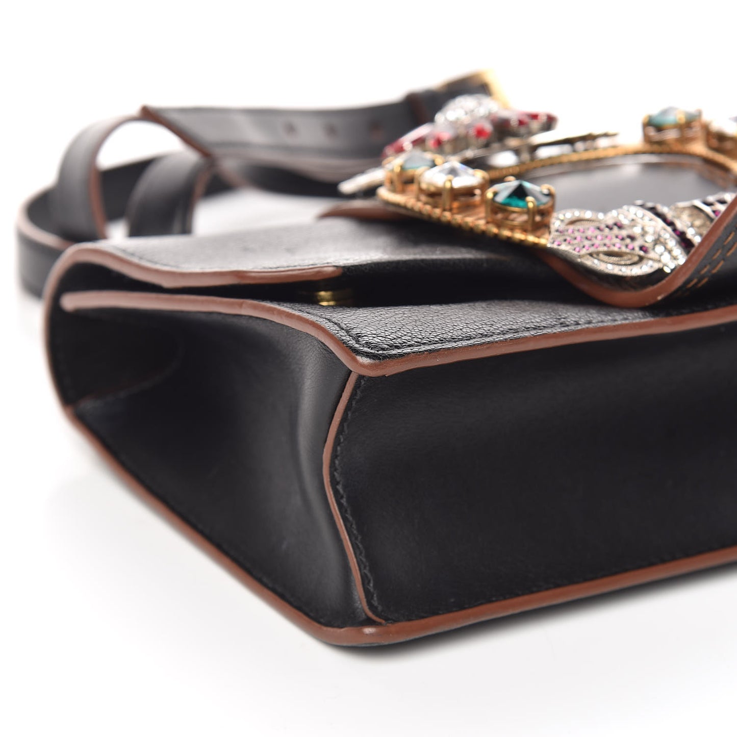 Goatskin Madras Soft Calf Crystal Embellished Shoulder Bag Black
