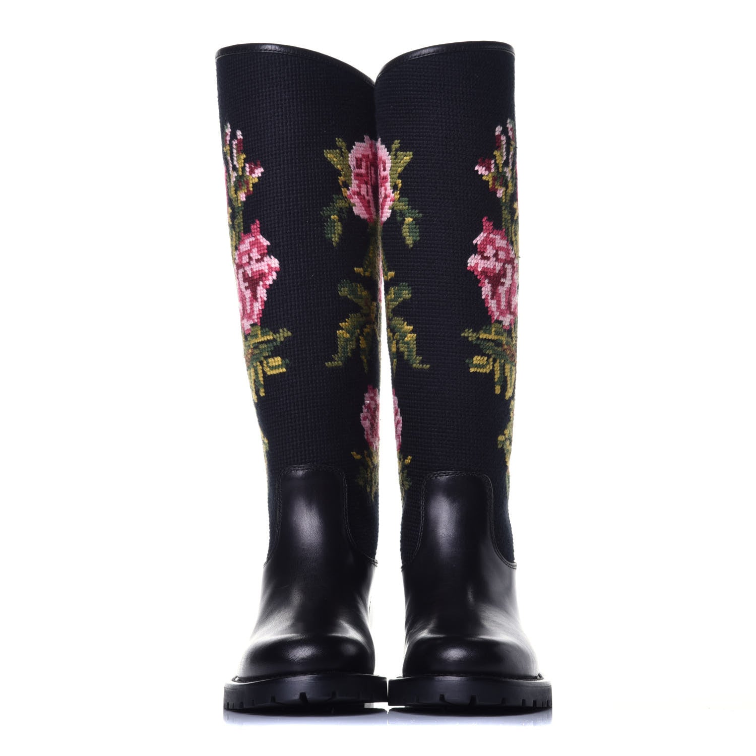 Saint Laurent Woven Wool Embroidered Calfskin Knee High Boot 36.5 Black 2 of 7