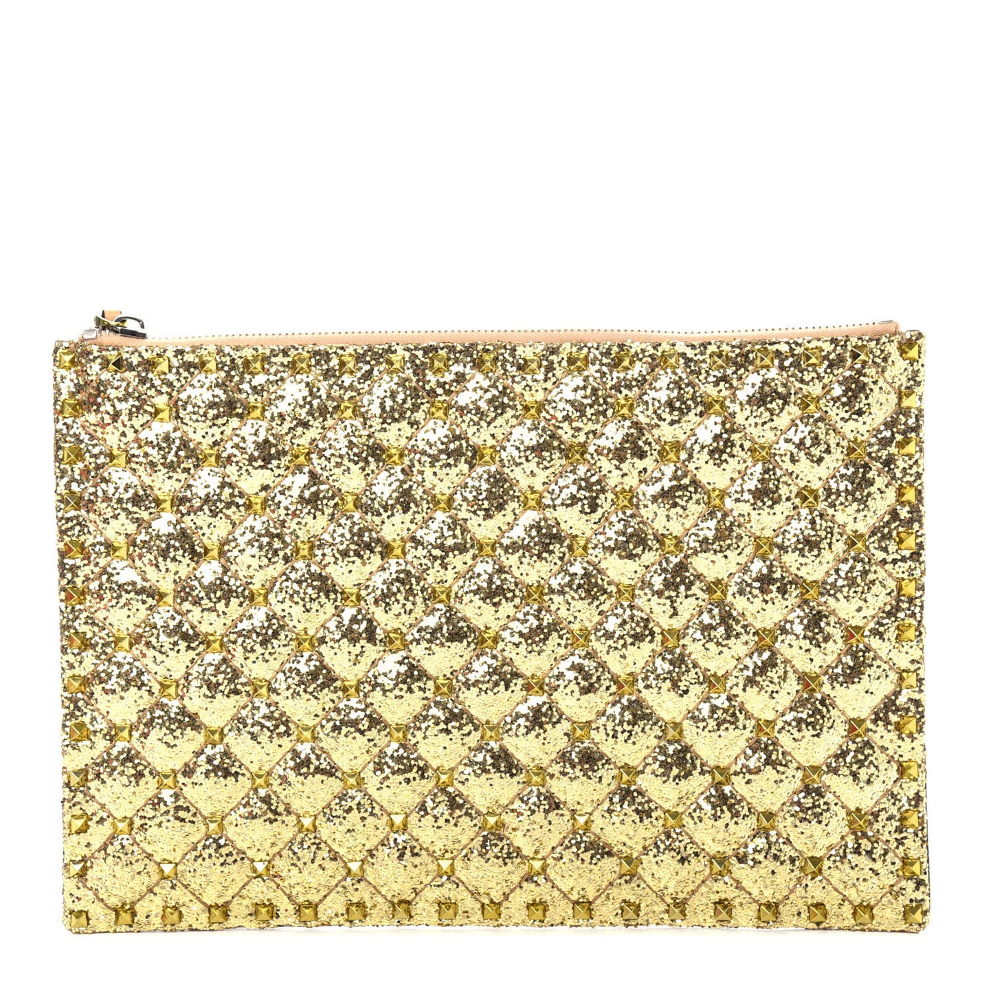 Glitter Rockstud Spike Zip Pouch Gold