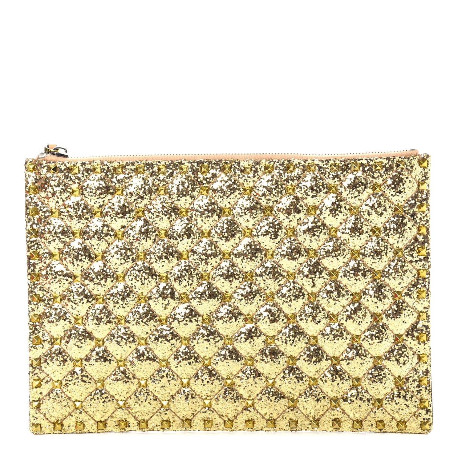 Valentino Garavani Glitter Rockstud Spike Zip Pouch Gold 1 of 7