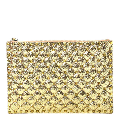 Valentino Garavani Glitter Rockstud Spike Zip Pouch Gold 1 of 7