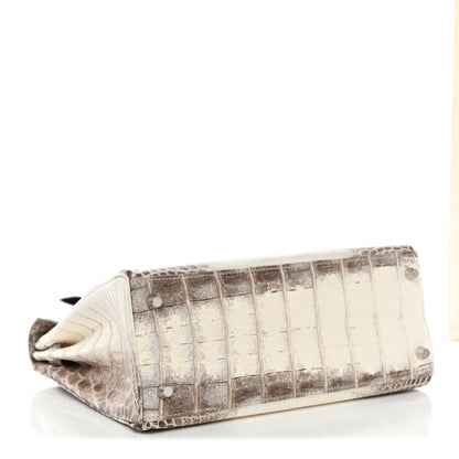 Hermes Matte Niloticus Crocodile 18K White Gold Diamond Himalaya Kelly Retourne 28 White 4 of 19