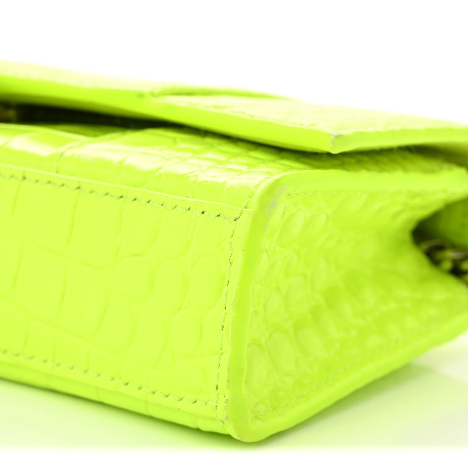 Balenciaga Shiny Calfskin Crocodile Embossed Hourglass Chain Bag Fluo Yellow 9 of 10