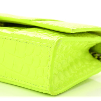 Balenciaga Shiny Calfskin Crocodile Embossed Hourglass Chain Bag Fluo Yellow 9 of 10