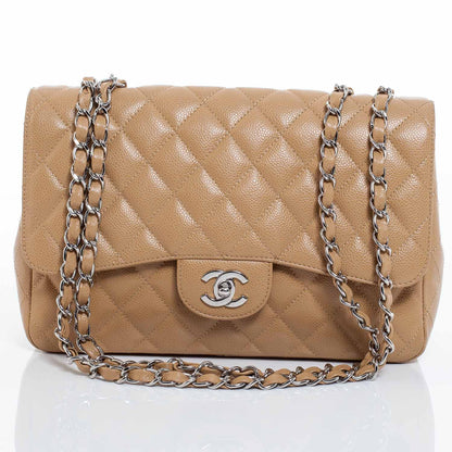 Chanel Caviar Jumbo Single Flap Dark Beige 1 of 9