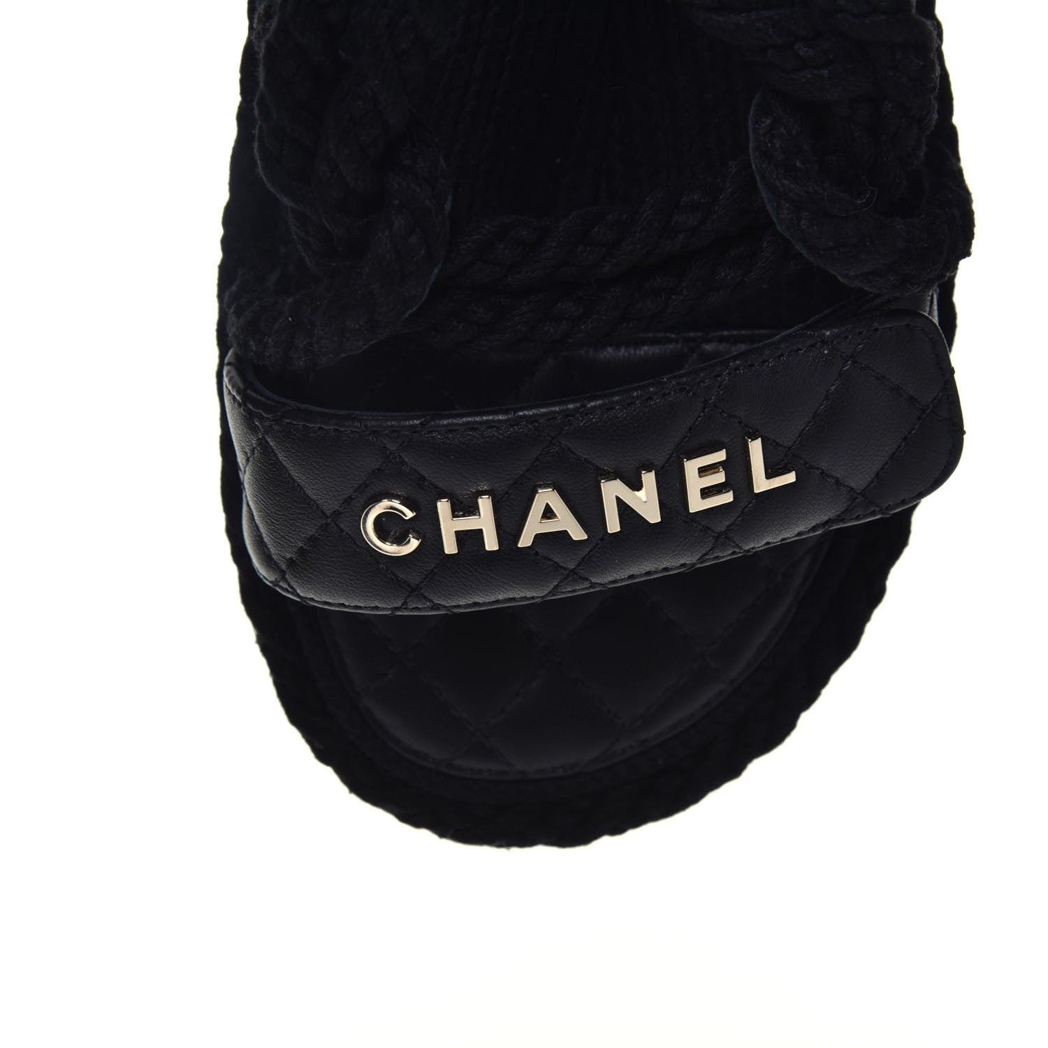 Chanel Cord Lambskin Quilted Logo Sandals 39 Black 8 of 9