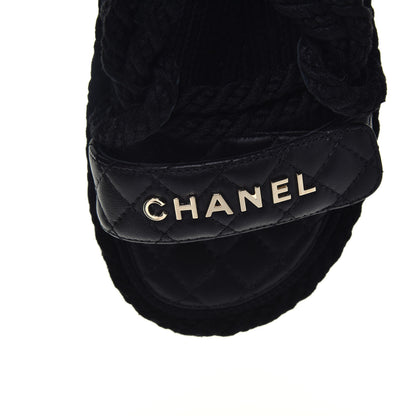 Chanel Cord Lambskin Quilted Logo Sandals 39 Black 8 of 9